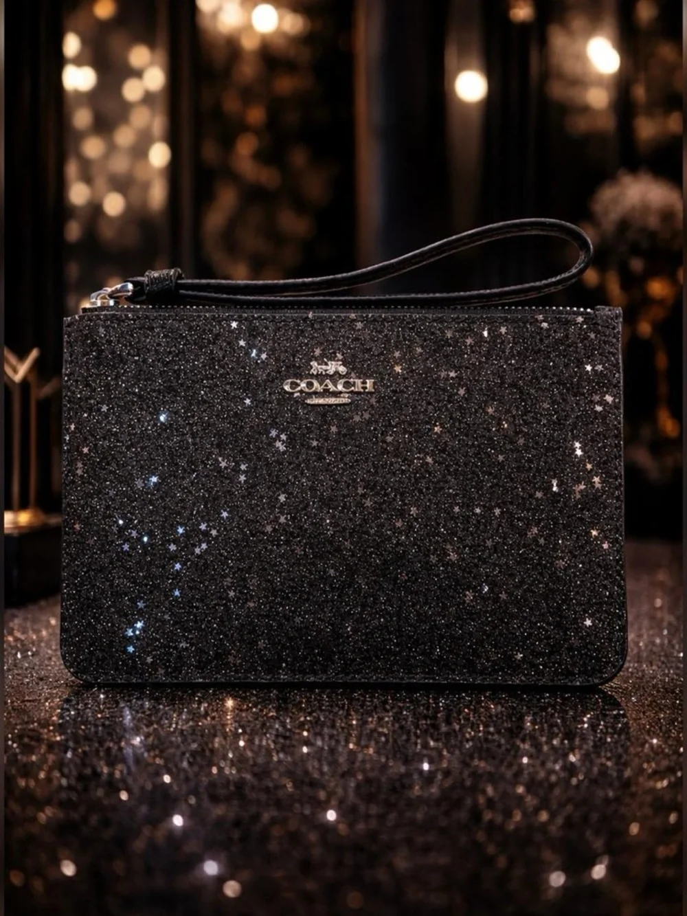 Coach Black Glitter Star Print Wristlet NWT - Picture 3 of 6